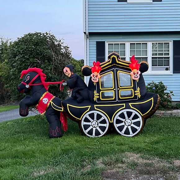 10Ft Carriag with Hellfire Halloween Inflatable Decoration with LED Light - Picture 1 of 12
